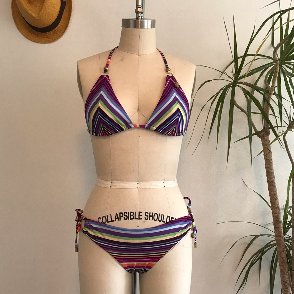 Vitamin A colorful stripes 2 piece swimsuit XS S